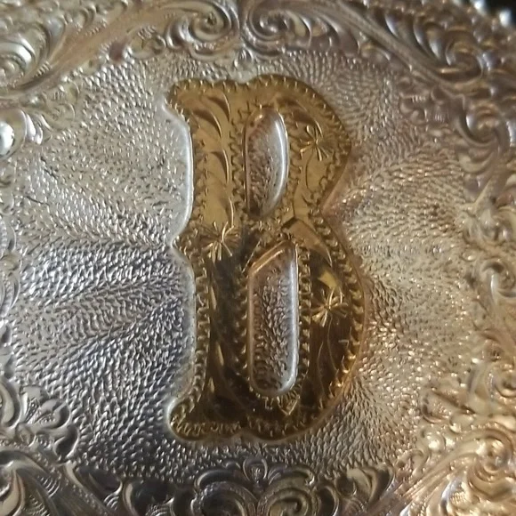 CRUMRINE VINTAGE BELT BUCKLE. San Marco's Nickel Silver. EUC 2.75" x 3.75" - Picture 5 of 5